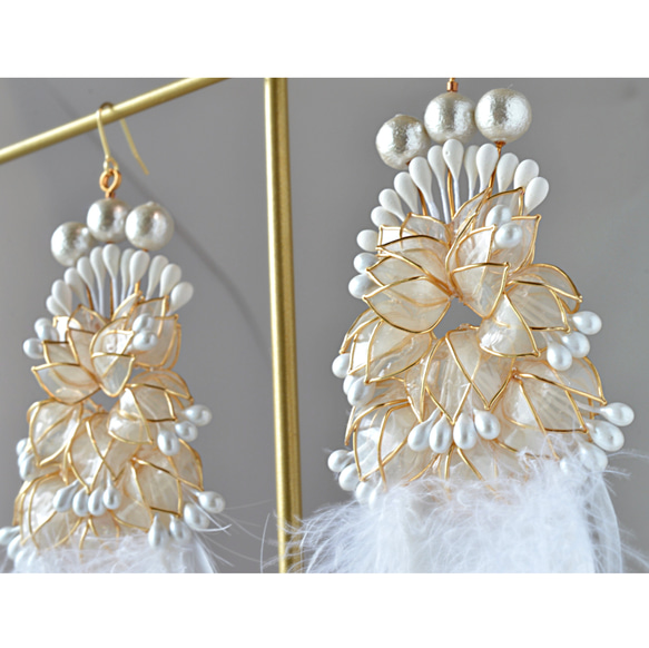 Feather Marie Antoinette 耳環 / 新娘婚禮用 / 14kgf 第4張的照片