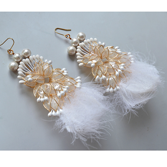 Feather Marie Antoinette 耳環 / 新娘婚禮用 / 14kgf 第1張的照片