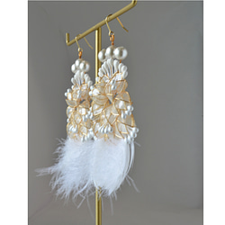 Feather Marie Antoinette 耳環 / 新娘婚禮用 / 14kgf 第5張的照片