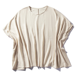 綿麻Tシャツ　ドルマンスリーブ　大きいサイズTシャツ　ゆとりTシャツ　水洗い柔らかい綿麻ベージュ＃L030BE 1枚目の画像