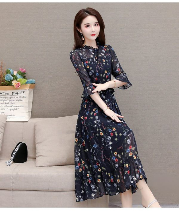 【SALE】 春夏新作 五 春夏 40代 花柄ワンピースシフォンドレス きれいめ ルームウェア・パジャマ