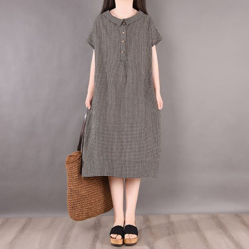 LOISIR チェック柄 チュニックワンピース シワ加工 Mサイズ相当