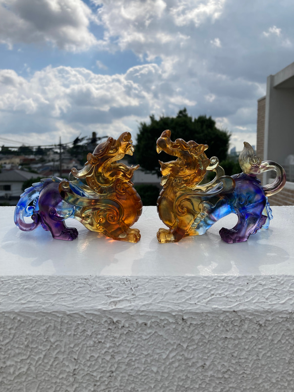 豊かさの黄金流れ込む〜貔貅ペア〜瑠璃ガラス置物 その他置物 Robin