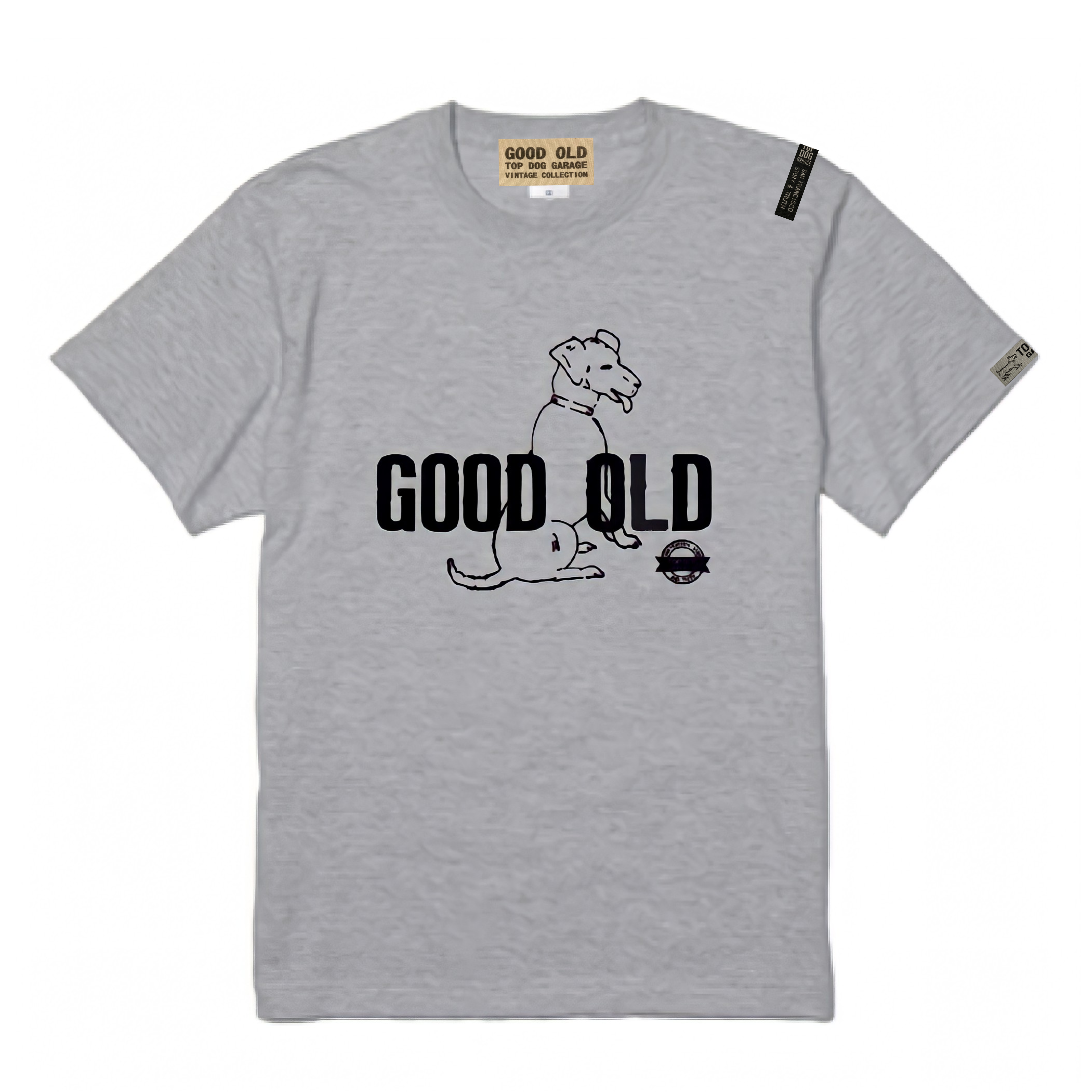 ヴィンテージ　スタンプ「TOP DOG GAREGE-Ｇray」Tシャツ(TDGTS-04GR5.6oz-)