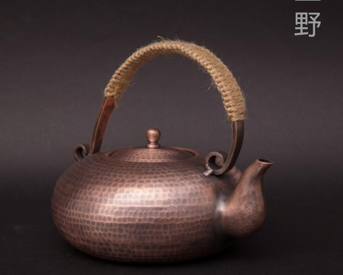 手作り☆ 純紫銅製 銅器 鍛造 灯形 銅瓶 提梁壺 茶道具 煎茶道具 新品