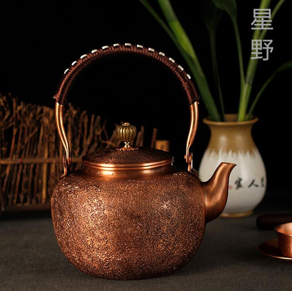 手作り☆ 純紫銅製 銅器 鍛造 銅瓶 提梁壺 茶道具 煎茶道具 新品未使用 