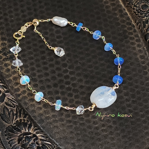 ブルームーンストーンとブルーオパールのブレスレット【14kgf  