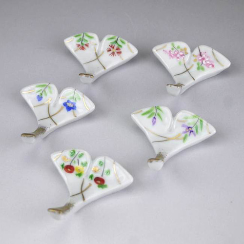 ◇商品番号 4675 銀杏五草花箸置きセット 箸・箸置き 松韻堂
