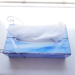 ステンドグラス アンティーク調 ティッシュボックス(ブルー