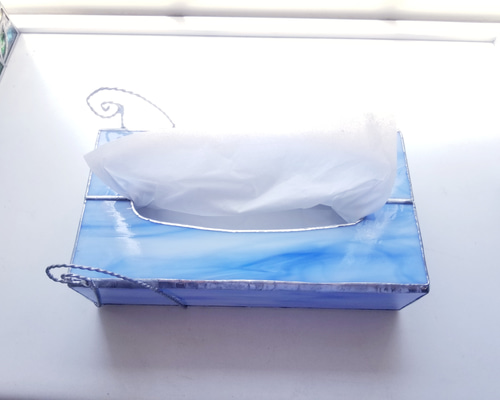 ステンドグラス アンティーク調 ティッシュボックス(ブルー