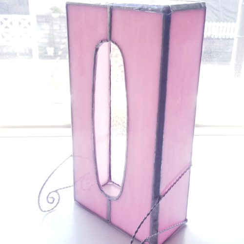 ステンドグラス　アンティーク調　ティッシュボックスピンク色(現品限り) ステンドグラス アンティーク調 ティッシュボックス(ピンク