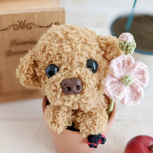 あみぐるみ＊植木鉢に入ったプードル☆* 編み物 かぎ針編み 置物