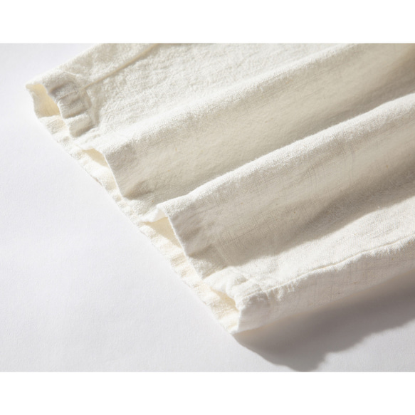 9分丈綿麻ワイドパンツ　中厚砂洗い綿麻　ゆとりパンツ　紐＋ゴムウエスト　バイカラー　ホワイト　＃L033WH 7枚目の画像