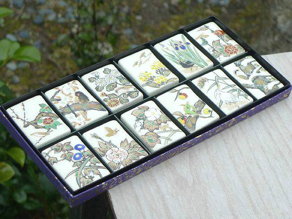 新品】箸置琳派花鳥十二月安徳京焼清水焼酒井抱一日本画