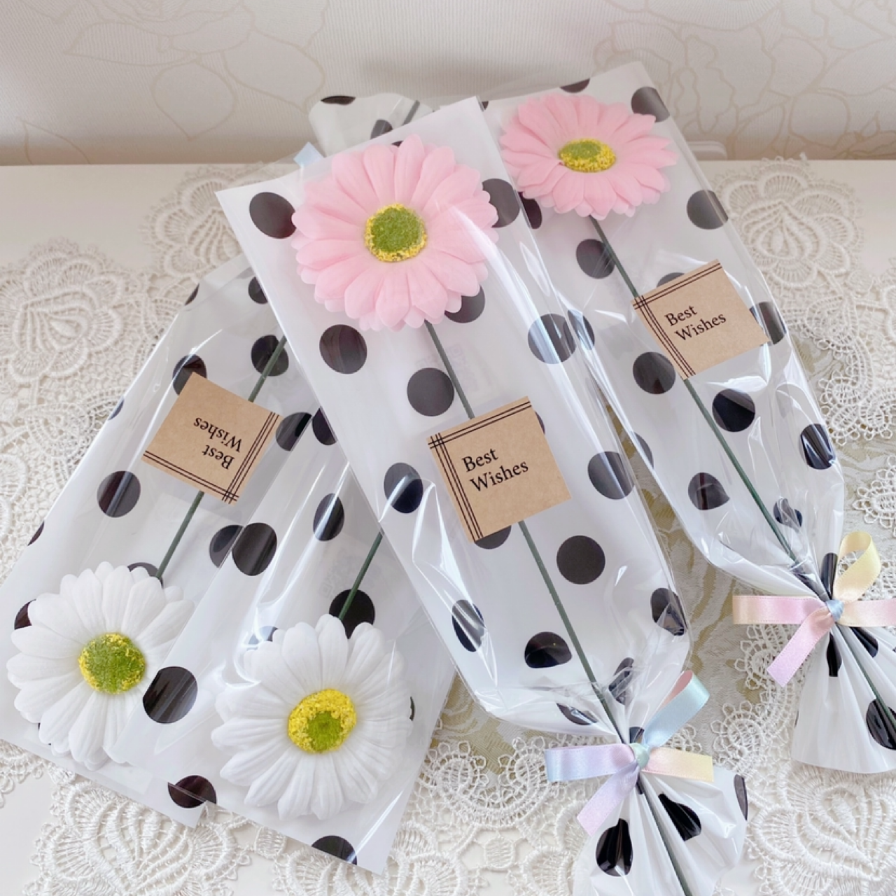 ガーベラの一輪ブーケ ソープフラワー 卒園 卒業 ＋α ノベルティ