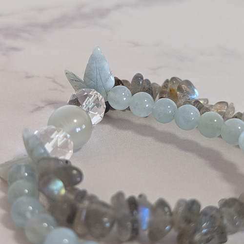アクアマリン ラブラドライト ビーズブレスレット ♡天使のブレスレット♡ アクアマリン＆ラブラドライト＆ムーン