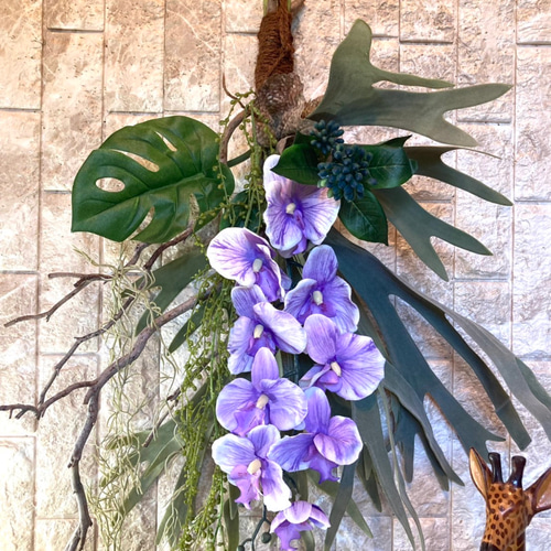 光触媒　人工観葉植物　ウォールグリーン　フェイクグリーン　コウモリランと胡蝶蘭r 光触媒 人工観葉植物 ウォールグリーン フェイク フラワー 特大