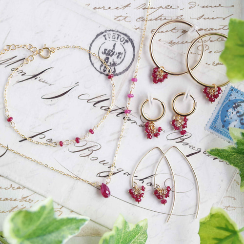 K14GF【ruby red】ルビーレッド・ピアス［ルビー］ ピアス（フック