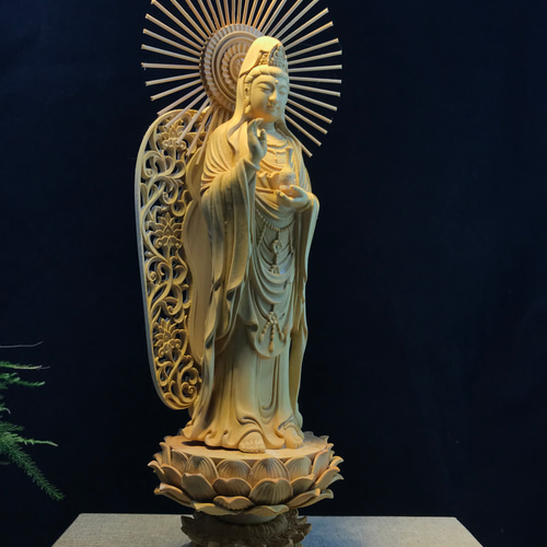 南海観音 観音菩薩 稀少珍品 観音像 仏壇 仏像 一刀彫り 仏教工芸品