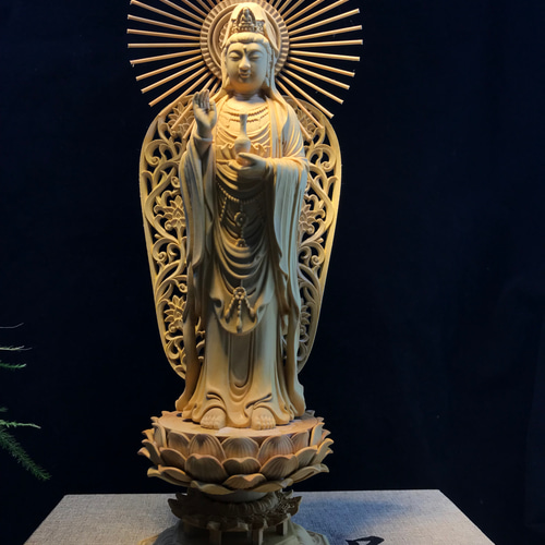南海観音 観音菩薩 稀少珍品 観音像 仏壇 仏像 一刀彫り 仏教工芸品