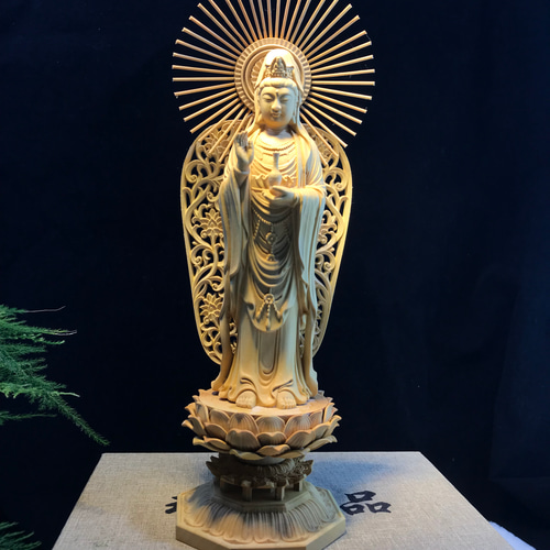 南海観音 観音菩薩 稀少珍品 観音像 仏壇 仏像 一刀彫り 仏教工芸品