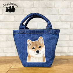 【 柴犬 水彩画風 毛色2色 】　オリジナルミニデニムトートバッグ　うちの子　犬　犬グッズ　プレゼント 1枚目の画像