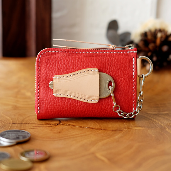 鍵も仕舞える小さい財布（レッド）コンパクトキーケースパス  