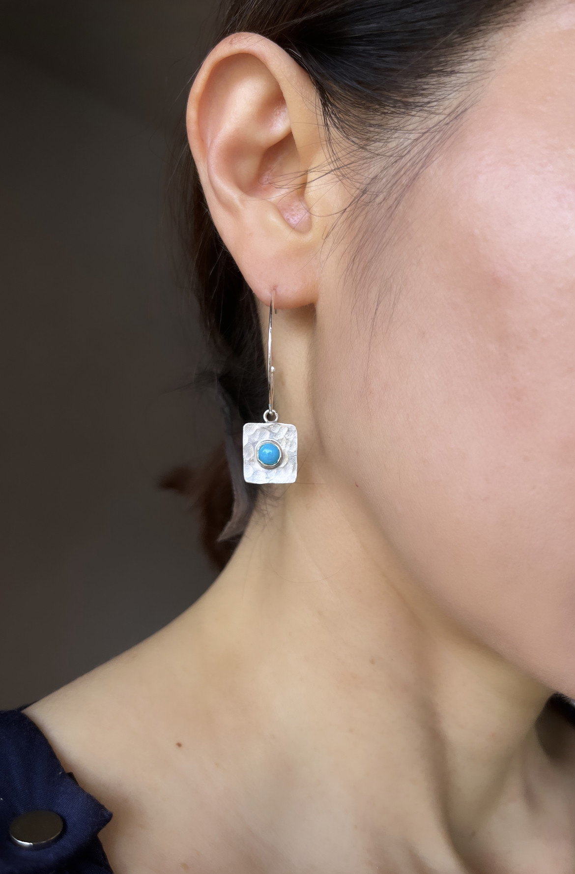 カッパーターコイズチャーム フープピアス/イヤリング　シルバ−925