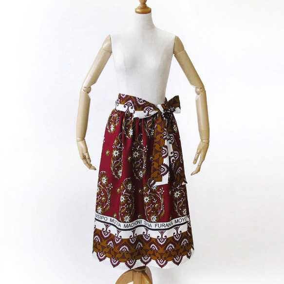 アフリカ布のギャザースカート（カンガスカート）サッシュベルト付き 軽い 涼しい 夏スカート 8枚目の画像