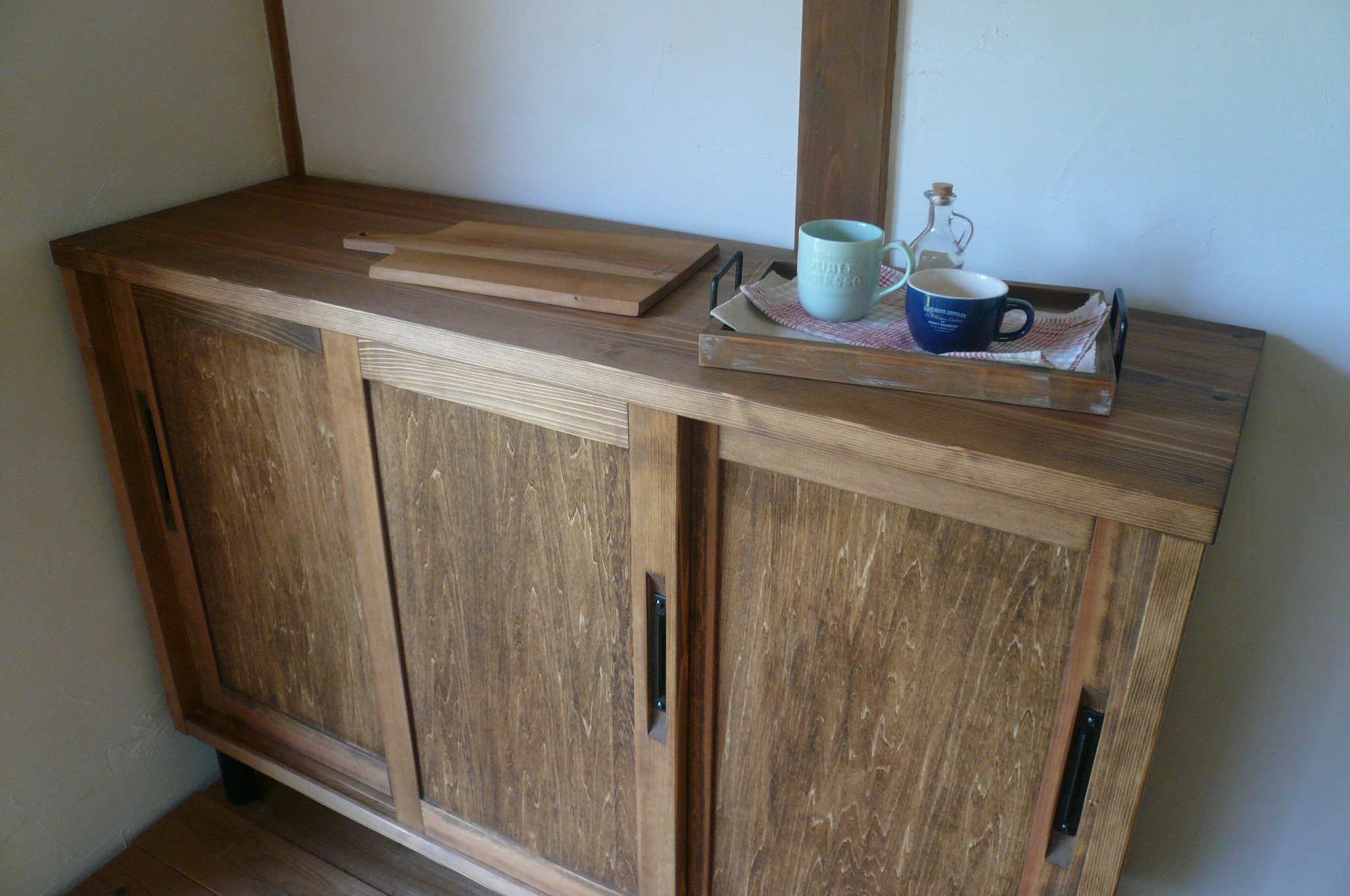 新生活応援キャンペーン　カウンターキャビネット　127㎝タイプ3枚引戸　アイアン脚あり・脚なし（選択できます!!）