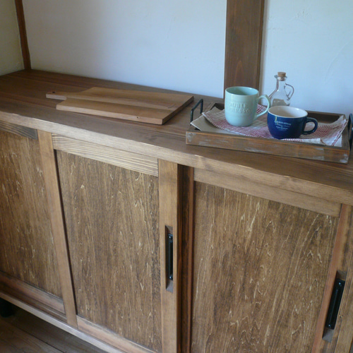 アイアンレジカウンター 金属製キャビネット 木製天板付き 木の