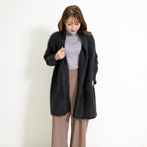 SALE】アルパカ混 ファー ニット カーディガン セミロング
