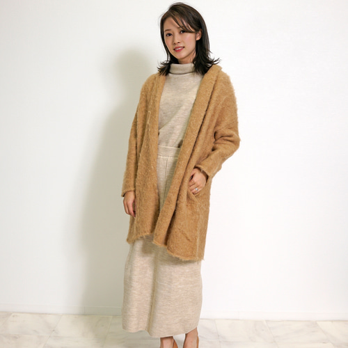 SALE】アルパカ混 ファー ニット カーディガン セミロング