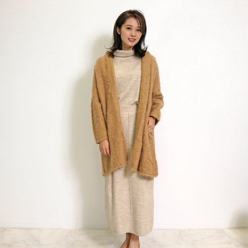 SALE】アルパカ混 ファー ニット カーディガン セミロング