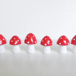 カップケーキトッパー　ミニきのこ６個セット－木のキノコ/赤セット、レインボーセット 8枚目の画像