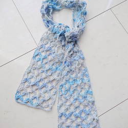 ストール バタフライ 花 ブルーMIX ラメ 編み 手編み 編み物 母の日 プレゼント 1枚目の画像