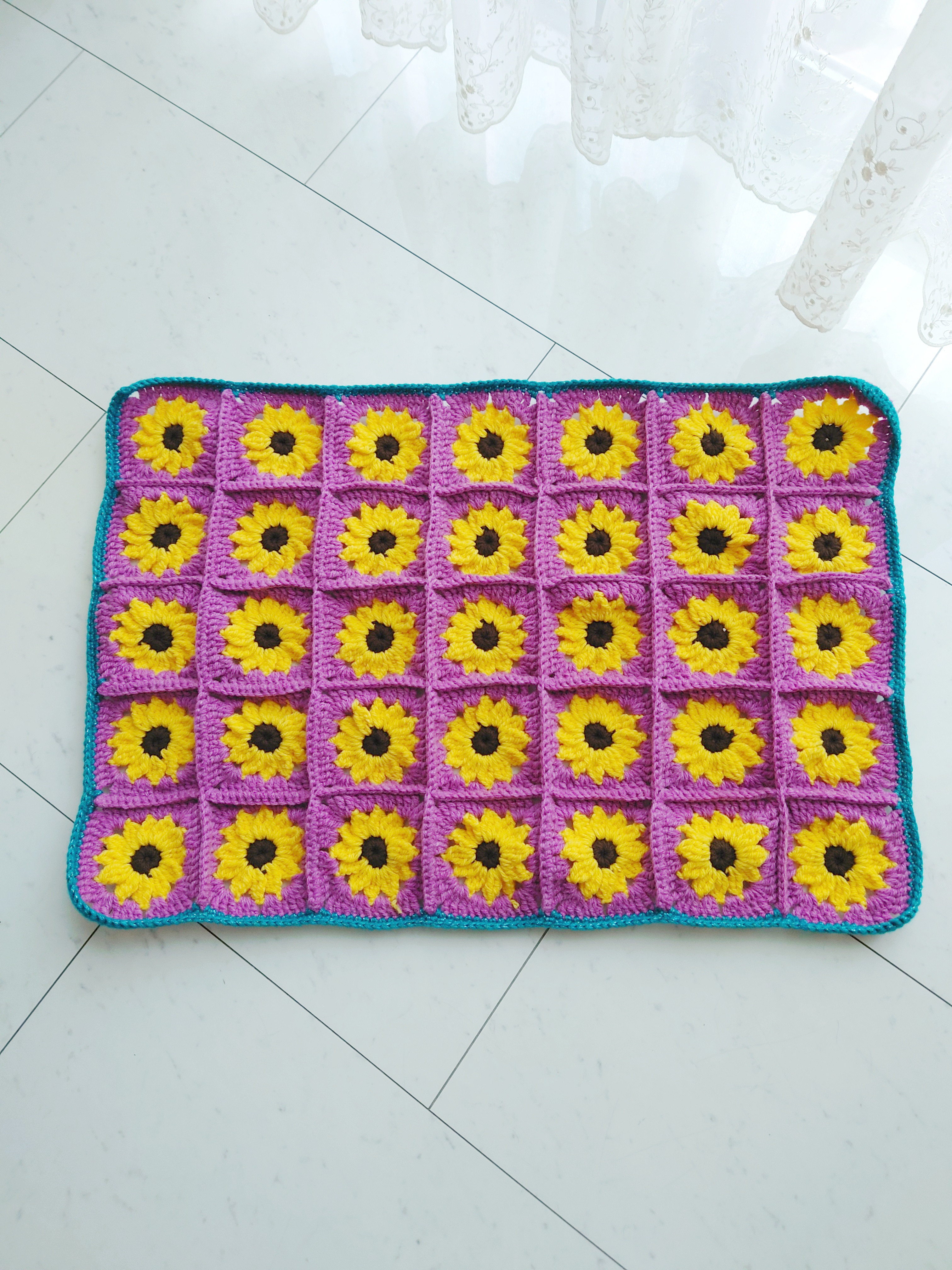 ラグマット ひまわり柄 ブランケット おしゃれ ゴブラン□ ヴィンテージ