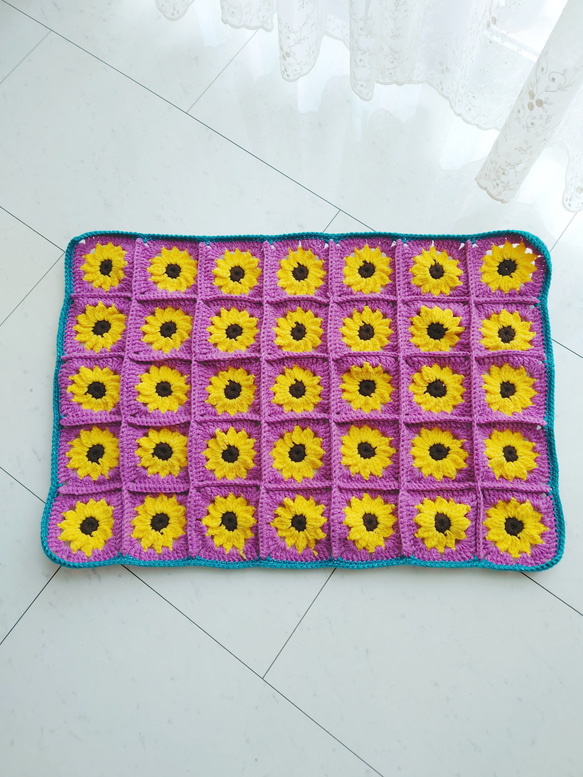 ひまわり柄 ラグマット ブランケット ヴィンテージ おしゃれ ゴブラン ラグマット ひまわり柄 ブランケット ヴィンテージ おしゃれ