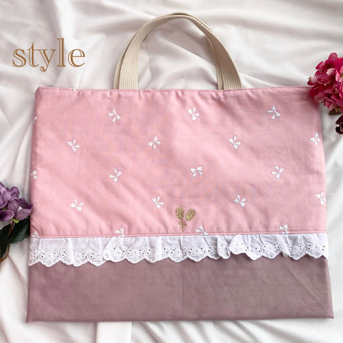 リボン刺繍生地レッスンバック レッスンバッグ one style 通販