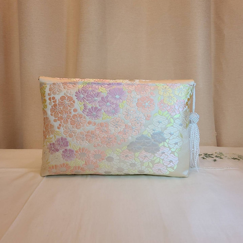 Creema限定♡母の日】花模様シルク着物帯の2waysクラッチバッグ