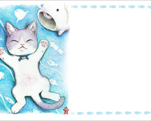 へそ天ねこさんイラストポストカード・5枚セット ポストカード 貴房