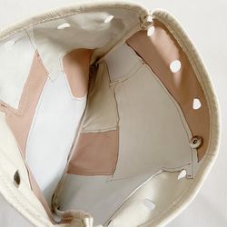 【一点物再販無し】ラージサイズ 巾着バッグ 本革 パッチワーク       シープ キラキラ シルバー ピンク 6枚目の画像