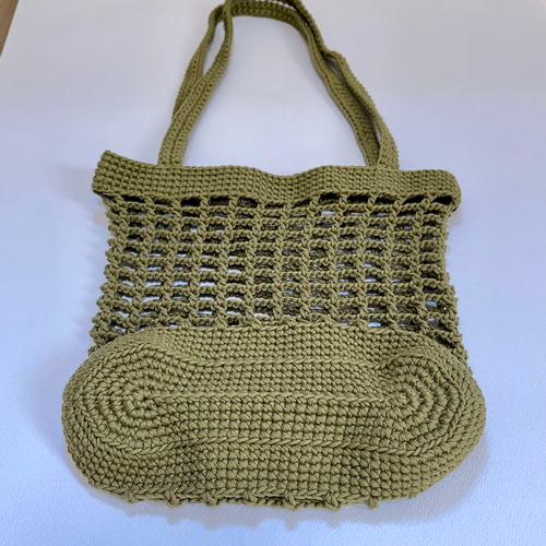 格子柄編みバッグ パンフレット 楽譜 A4ファイルサイズ オリーブ