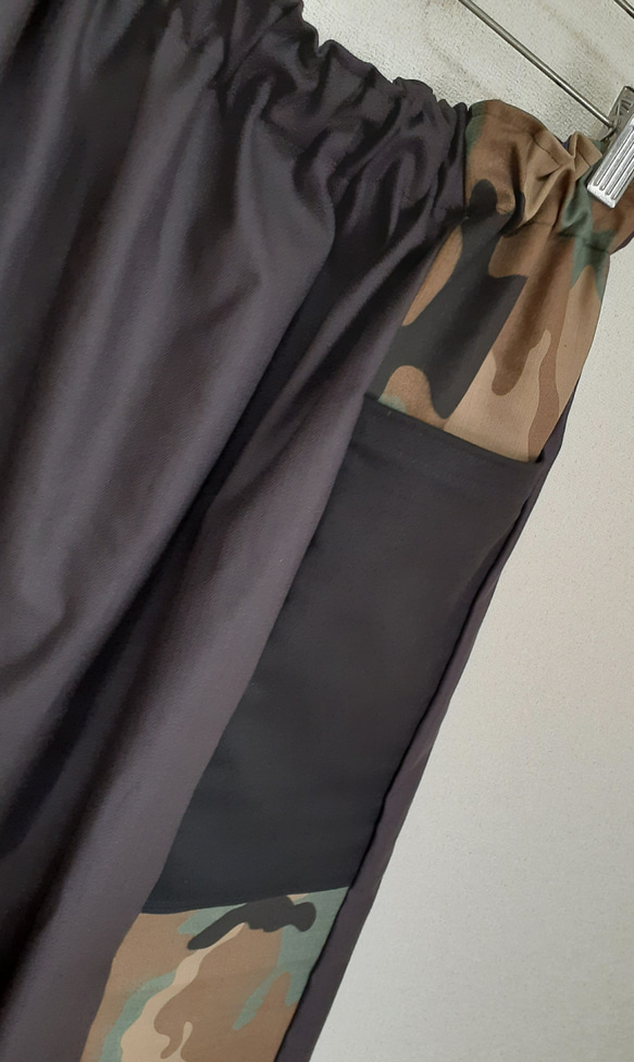 チョコレート色コットン生地ロングスカート大きめポケットゆったり 9枚目の画像