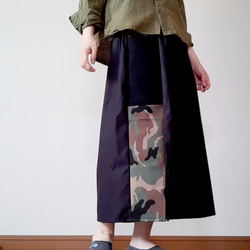 チョコレート色コットン生地ロングスカート大きめポケットゆったり 3枚目の画像