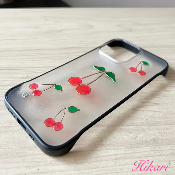 iPhoneスマホケース さくらんぼ柄 ハンドメイド iPhoneケース・カバー 