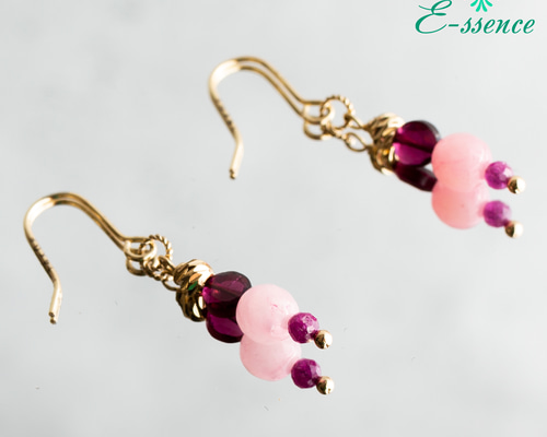 イヤリング無料☆翡翠ルビーガーネットピアス 金属アレルギー対応