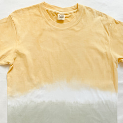 送料無料ナチュラルな "Tropical Time" 優しく淡い黄色と緑に泥染したオーガニックコットンTシャツ 2枚目の画像