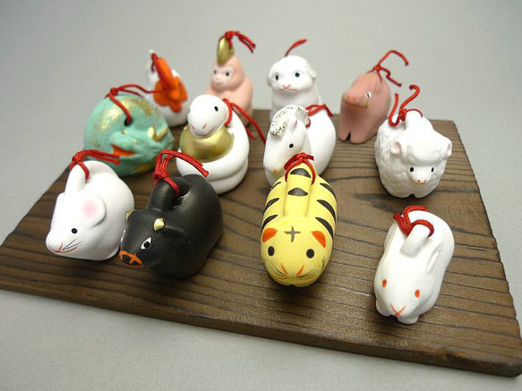 ◇商品番号 3854 豆干支土鈴十二支セット 錦染 箸・箸置き 松韻堂 通販