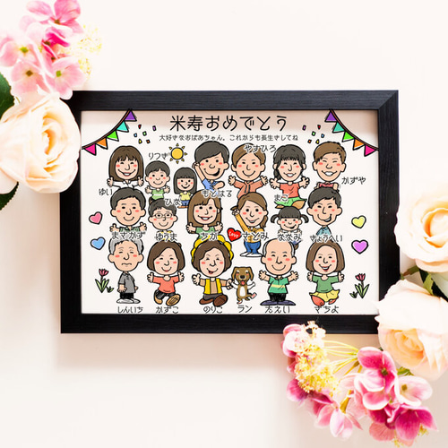 似顔絵 長寿・傘寿祝い／米寿祝い（黄色ちゃんちゃんこ）大人数